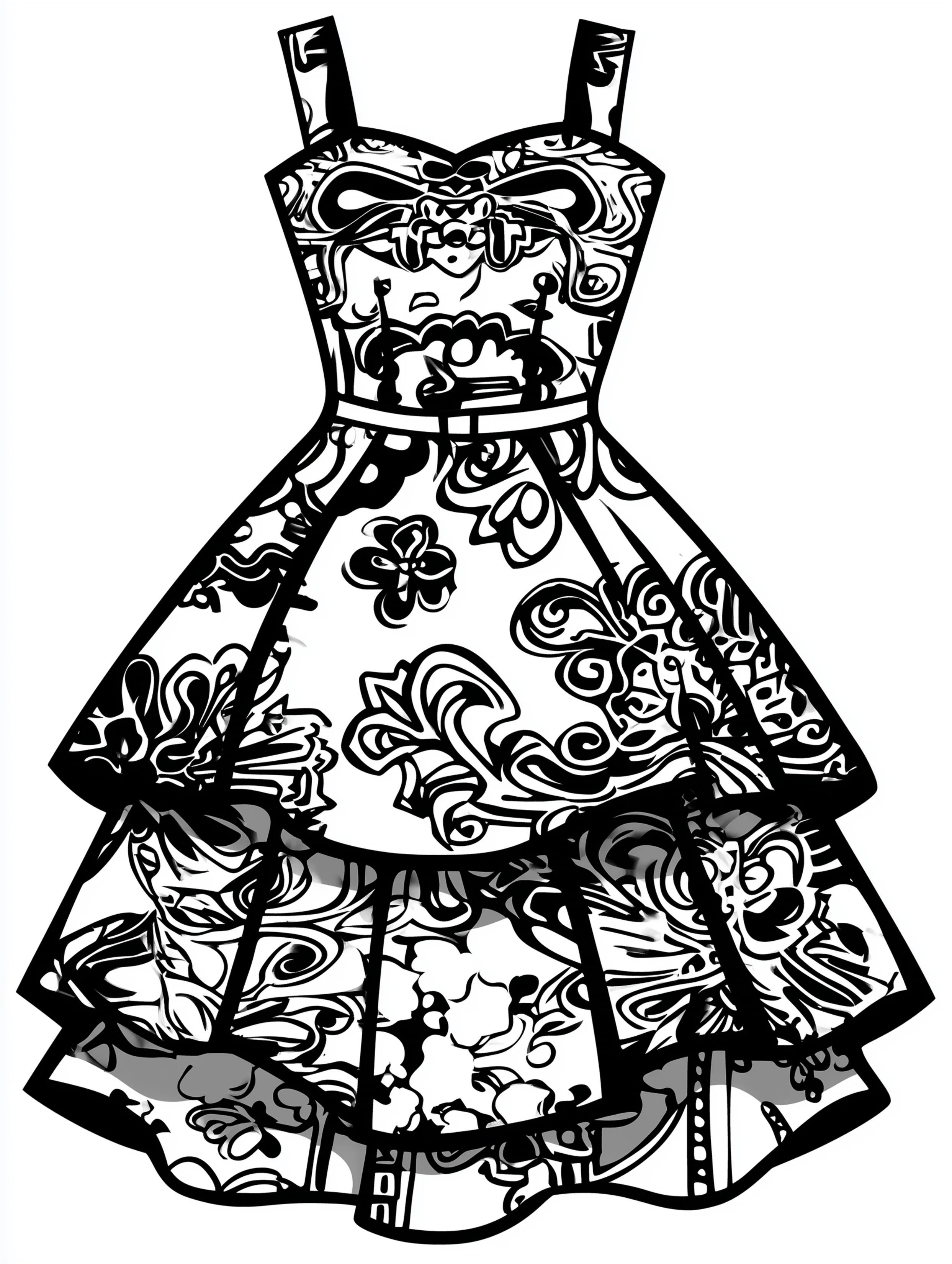 Free printable dress coloring page for adults featuring a peplum-style dress